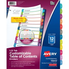 Velora Avery 3 Halkalı Klasör Için 12 Bölmeli Bölücü, Özelleştirilebilir Içerik Tablosu, Çok Renkli Sekmeler, 1 Set, 24 Paket (11843)