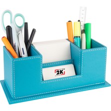 Velora Masaüstü Deri Organizer Kalemlik 4 Gözlü Desktop Organizer Rainbow Vegan 10X12X25 Cm. Turkuaz