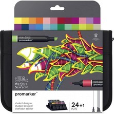 Velora Winsor & Newton Promarker - Twin Tip - Alkol Bazlı - Öğrenci Tasarımcı Cüzdanı - 24'lü Set - Çok Renkli