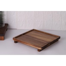Velora Atby Akasya Doğal Ahşap Ayaklı Kare Sunum Tepsisi Kahvaltı Peynir Meze Servis Tahtası 26X26CM