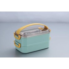 Velora Vagonlif Çift Katmanlı Paslanmaz Çelik Beslenme KABI-1400 ml Beslenme Kutusu Lunch Box (Yeşil)