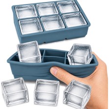 Velora Kabakoz Silikon 6lı Büyük Boy Buz Kalıbı Küpü, Kolay Çıkarılır Buzmatik Küp, Kare Kalıp Hazneli Pratik Saklama Kabı, Buzdolabı Düzenleyici Esnek Buzluk (Mavi)