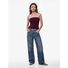 Velora Slim Fit Bel Vurgulu Drape Detaylı Straplez Top
