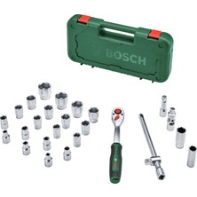 Velora Bosch 1/2 Inç Cırcır, 25 Parçalı Set (Güçlü Mandal; 768 Nm'ye Kadar Yüksek Tork; Kilitleme Düğmesi; Sezgisel Yön Değişimi; Kavisli Boyun; Ergonomik Yumuşak Sap; 24 Aksesuar; Çanta)