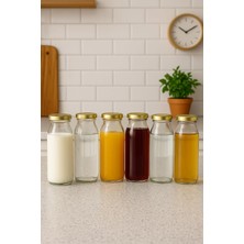 Velora 6 Adet 250 ml Beslenme Şeffaf Meyve Suyu, Meşrubat, Limonata Şişesi Metal Kapaklı 250 cc Şişe (Kırmızı)