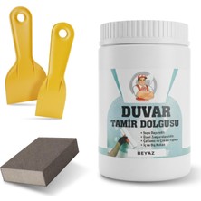 Velora (4'lü) Duvar Tamir Seti (1 Adet) Beyaz 1000 gr Dolgu Macunu 2 Adet Spatula + Kübik Zımpara