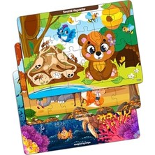 Velora 3’lü Ahşap Puzzle Seti – Sevimli Hayvanlar, Deniz Dünyası ve Kaşif Çocuklar Set 3