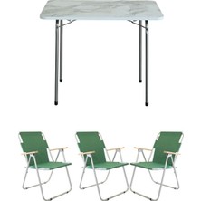 Velora Bofigo 60X80 Çam Katlanır Masa + 3 Adet Katlanır Sandalye Kamp Seti Bahçe Balkon Takımı Yeşil