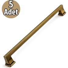 Velora Lüx Olifka Mat Antik Sarı 320 mm Kulp 5’li Set Modern Şık Dayanıklı Çekmece Dolap Kapak Kulpu