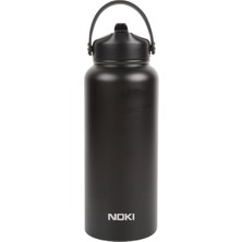Velora Noki 960 ml Siyah Çelik Matara | Çevir Aç Pipetli ve Taşıma Kulplu | Dayanıklı ve Pratik