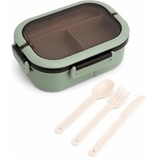 Velora Busstier 1200 ml 2 Katlı 6 Bölmeli Bpa'sız Pp Plastik Sefer Tası ve Beslenme Çantası - Hava Kilitli Bento Lunch Box, Çatal ve Kaşık Dahil (Yeşil)