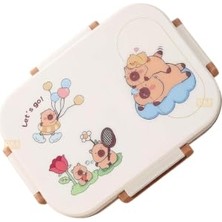 Velora Vagonlife Bento 600ML Lunchbox Capybara Desenli Tek Katlı 2 Bölmeli Paslanmaz Çelik Sefer Tası Yemek Kutusu (Bahçe)