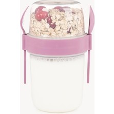 Velora 650 ml Take-Go Kaşıklı Hazneli Meyveli Müsli Kabı Piknik Iş Yoğurt Süt Bardağı Kapaklı ve Kaşıklı Kahvaltı Bardakları, Tahıl Tepesi Yulaf Ezmesi Granola (Pembe)
