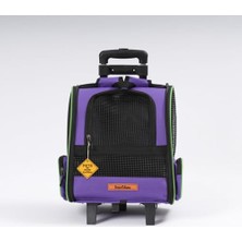 Velora Brave Paws Tekerlekli Plastik Fileli Kedi ve Köpek Taşıma Çantası Çekçek Mekanizmalı Yıkanabilir (Mor)