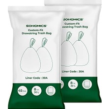 Velora Songmıcs Ipli Çöp Torbaları, Özel Kesim, 60L Çift Çöp Kovaları Için 30L Çöp Torbaları, Astar Kodu 30A, 2 Rulo, 90 Parça, Sağlam, Su Geçirmez, Mutfak Için, Beyaz KRB30A02