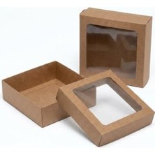 Velora Pencereli Kraft Kutu, 10 Adet, 15X15X6 cm Hediye ve Kurabiye Kutusu, Karton Kargo Paketleme Kutusu
