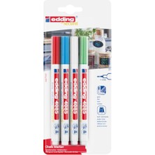 Velora Edding 4085 Tebeşir Kalemi - Kırmızı, Beyaz, Mavi, Yeşil (Temel) - 4 Tebeşir Kalemi - 1-2 mm Yuvarlak Uçlu