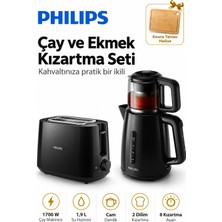Philips Cam Demlikli Çay Makinesi ve 2 Dilim Ekmek Kızartma Makinesi Seti Kesme Tahtası Hediyeli