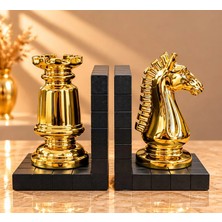 Livenda Polyester Gold Satranç Taşı Tasarımlı Dekoratif Kitap Tutucu Seti ALK6101