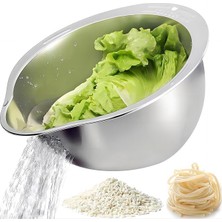 Velora Smartizi SUS304 Paslanmaz Çelik Eğimli Pirinç ve Bakliyat Yıkama Süzgeci - Özel Tırtıklı Tabanlı Yıkama Kabı