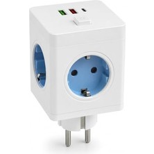 Velora Orret Home 4'lü Akıllı Duvar Prizi 2 USB 1 Type-C Girişli Akım Korumalı Anahtarlı Çoklu Priz Küp USB Şarjlı Topraklamalı Çoklayıcı Priz Adaptörü