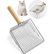 Esplendor Kedi Kumu Eleme Küreği Paslanmaz Metal Tel Tasarım, Ahşap Saplı, Geniş 15X15 cm Elek Yüzeyi, 27 cm Uzunluk, Dayanıklı ve Kolay Temizlenir Kedi Tuvaleti Kum Küreği