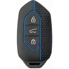 Velora Autohan Keys T10X T10F Uyumlu Akıllı Anahtar Kılıfı, 3 Tuşlu, Petek Desenli (Mavi Çizgili)