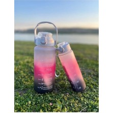 Velora Motivasyonel Su Matarası, 2 Lt ve 900 Ml, Siyah Pembe, Spor Salon Şişesi