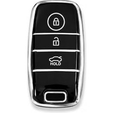 Velora Autohan Keys Kia Rio Ceed Soul Sportage Sorento Picanto ile Uyumlu Nano Anahtar Kılıfı, Siyah Gümüş, 3 Buton