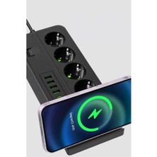 Esplendor Dikey Çoklu Priz, USB ve Schuko Çıkışlı, 2 Metre Kablolu