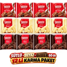 Nestle Kare Çikolata 60 gr Sütlü-Beyaz-Bitter 12 Li Karma Paket
