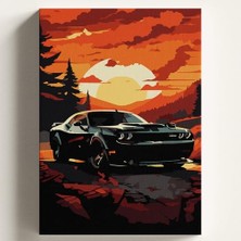 Esplendor Sayılarla Boyama Tuval Hobi Seti, Siyah Dodges Temalı Fırça ve Boya Dahil Set (Çıtalı) 40X50 Cm, Kendin Yap Sayılarla Tuval Boya Kiti (Kasnaklı)