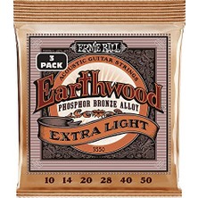 Esplendor Ernie Ball Earthwood Ekstra Hafif Akustik Gitar Telleri Fosfor Bronz 3'lü Paket, Ölçü 10-50