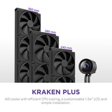 Str Store Kraken Plus 280 - Aıo Cpu Sıvı Soğutucu - 280MM Radyatör - 2 x F140P Fanlar - Özelleştirilebilir 1,54 Inç Kare LCD - Amd® Am5, Am4 - Intel® Lga 1851/1700, 1200/115X - Siyah