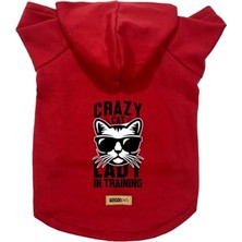 Esplendor Kapişonlu Polar Sweatshirt Köpek ve Kedi Kıyafeti & Elbisesi - Kırmızı Crazy Cat L Beden