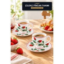 Viracasa Juny 2 Kişilik Kahve Fincan Takımı Çilek Desenli Türk Kahvesi Fincanı