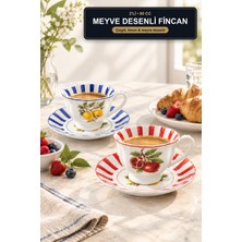 Viracasa 2'li Kahve Fincan Takımı 80 cc Çizgili Meyve Desenli Türk Kahvesi Fincanı