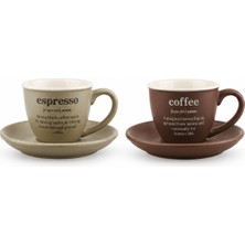 Viracasa Earth 2'li Kahve Fincan Takımı 90 cc Espresso Fincanı Yazılı Yeşil + Kahverengi