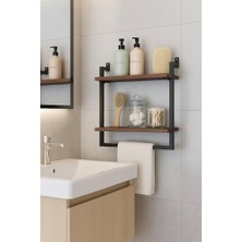 Esplendor 40X20 cm Banyo Rafı, Duvara Monte Havluluk, 2 Katlı Dekoratif Düzenleyici Organizer, Siyah Metal (Ceviz)