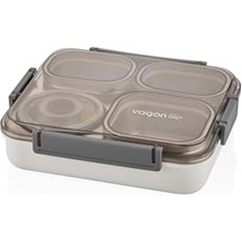 Esplendor Vagonlife Bento 1200ML Lunchbox Tek Katlı 4 Bölmeli ve Kaseli Çelik Sefer Tası Yemek Kutusu (Gri)
