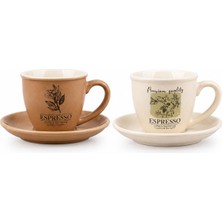 Viracasa Art 2'li Kahve Fincan Takımı 90 cc Botanik Desenli Espresso Fincanı Desen 2