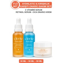Clerie Kırışıklık Karşıtı ve Onarıcı Cilt Bakım Seti 3'lü – C Vitamini Serum, Retinol Serum, Cica Krem