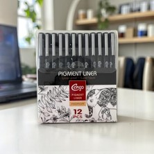 Esplendor Pigment Marker Teknik Çizim Kalemi, Tüm Dereceler 12 Li Set Siyah