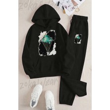 Zoka Wear Yamac Parasutu Paragliding B Baskılı Siyah Kapşonlu Takım