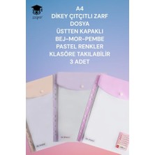 Esplendor A4 Dikey Çıtçıtlı Zarf Dosya Üstten Kapaklı Bej-Mor-Pembe Pastel Renkler Klasöre Takılabilir 3 Adet