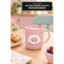 Viracasa Plastik Çocuk Kupası Koyun Figürlü 400 ml Pembe Kulplu Süt ve Su Bardağı
