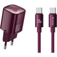 TeknoKapsül Mcdodo CH-8264 65W Tek Type-C Port Hızlı Şarj Adaptörü + Type-C To Type-C Kablo Mor