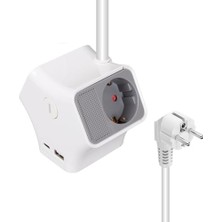 Esplendor Vea Akım Korumalı Grup Priz, 3'lü 1.5 Metre Kablolu, USB + Type-C, On/off, 3680W, 16 Amper, Elektronik Ürünlerde Tam Koruma, Çocuk Korumalı, Topraklı