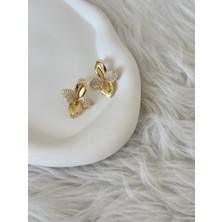Revoia Taş Işlemeli Gold Çiçek Küpe