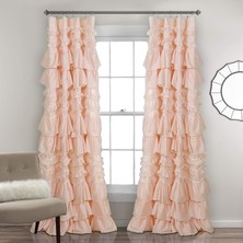 Str Store Kemmy Perde | Fırfırlı, Dokulu Salaş Şık Stil Pencere Paneli Oturma Odası, Yemek Odası, Yatak Odası Için (Tek), 213 x 132 Cm, Kırmızı